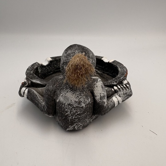 Ashtray Weird Unique Voodoo Brush Hair Creature Ceramic Stone Smoking Whimsical - Picture 4 of 5
